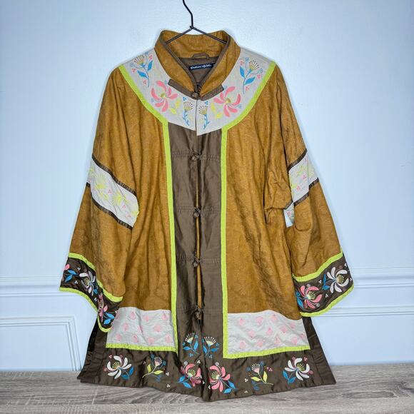 Gudrun Sjoden Jackets & Blazers - Gudrun Sjoden Embroidered Floral Linen Cotton Kimono Jacket Womens XL